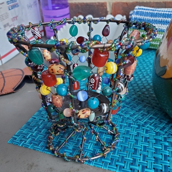 Other - Colorful Beaded Wire Basket